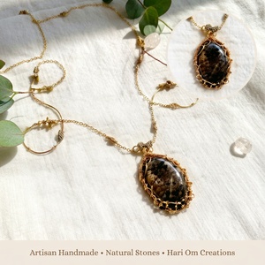 จี้ห้อยคอทำมือจากลาบราดอไรต์ทรงลูกแพร์ ลาบราดอไรต์ธรรมชาติ ประกายสวยงาม เครื่องประดับโบโฮ พลอยชุบแพลตตินั่ม ลูกปัด IGI สำหรับชาวพุทธ - Product Image 2