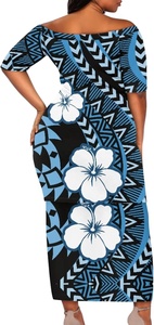 Robe Puletasi Samoane, Robes Sirène Imprimées Polynésiennes Grande Taille, Robes à Épaules Dénudées et Manches Mi-Longues - Product Image 2