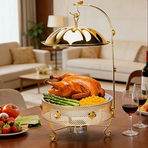 เครื่องอุ่นอาหารบุฟเฟ่ต์ทรงกลมสีทองหรูหรา พร้อมฝาปิดและถาดโชว์ไก่งวงย่าง สำหรับงานจัดเลี้ยง ในราคาที่ดีที่สุด - Product Image 2