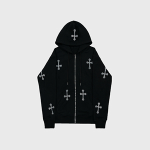 Sweat à capuche personnalisable avec strass, style streetwear, coton d'hiver, surdimensionné, pour homme - Product Image 1