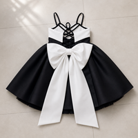 Robe de Soirée de Luxe Noire et Blanche pour Filles, Sans Manches, de Créateur, en Satin Lourd avec Grand Nœud, Élégante pour Anniversaire et Mariage