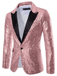 Blazer de scène pour homme à col en V, simple boutonnage, antistatique, infroissable, à paillettes, avec logo personnalisé - Product Image 3