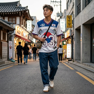 เสื้อเบสบอลเกาหลีใต้ แบบยูนิเซ็กซ์ คอวี แขนสั้น ผ้าตาข่ายโพลีเอสเตอร์พิมพ์ลายระเหิด ซับเหงื่อ ระบายอากาศได้ดี เหมาะสำหรับฤดูร้อน ชุดทีม - Product Image 2