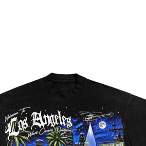 Camiseta Negra de Manga Corta para Hombre con Estampado de la Ciudad de Los Ángeles, Corte Regular, Cuello Redondo, Estilo Urbano, Tela Jersey - Product Image 2