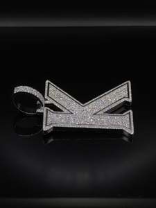 Pendentif lettre initiale K personnalisé, diamant de laboratoire VVS, dos massif en argent 925, breloque alphabet bloc entièrement sertie, bijoux hip-hop - Product Image 2