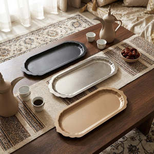 Modern Rectangular <b>Serving</b> <b>Tray</b> Collection | <b>Black</b> Silver & Beige Decorative Platters for Luxury Home Hospitality Majlis <b>Serving</b> - Product Image 1