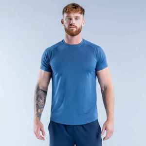 T-shirt pour homme bleu à col rond, manches courtes, coupe ajustée, décontracté, tricoté, couleur unie, séchage rapide - Product Image 5