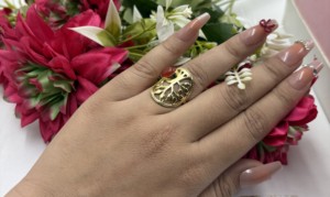 Red Onyx Tree Of Life Stone <b>Ring</b> Brass <b>Gold</b> Plated Red Gemstone Oval Gemstone <b>Ring</b> Hollow Bulk Statement Jewelry - Product Image 6