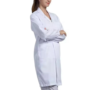 Premium Nurse Hospital Uniforms <b>Long</b> <b>Sleeve</b> Lab Coat 100% Polyester <b>Women</b> Men Scrub Label Doctor Uniform <b>White</b> Lab Coat - Product Image 2