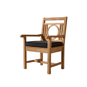 Luxury Outdoor Dining Chair Solid Teak Arts & Crafts Style Classic Geometric Back Frame Soft Seat Cushion Commercial Grade - Product Image 1