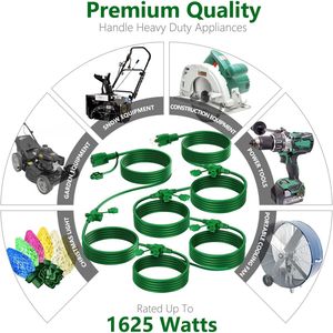 Cavo di prolunga per esterni da 30 metri con 12 prese, 16/3 SJTW, resistente alle intemperie, per illuminazione paesaggistica - Product Image 4