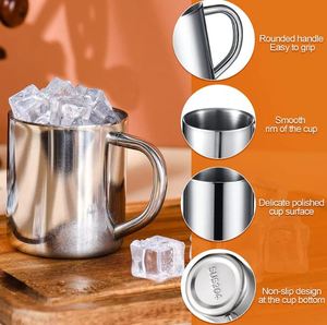 Stainless Steel Coffee <b>Cup</b> Double Layer Milk Tea Mug with Handle for Camping School Beer Tumbler - Product Image 2