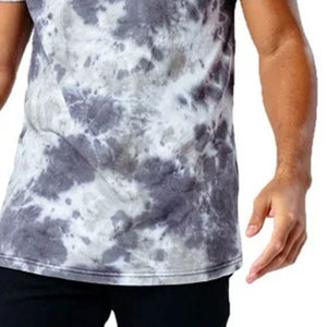 T-shirt pour homme à manches courtes tie-dye, col rond, décontracté, tricoté, coupe classique, gris et blanc à motifs, grammage lourd, personnalisé, effet délavé à l'acide - Product Image 6