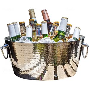 Cubeta para Bebidas de Acero Inoxidable Martillado de Grado Comercial, Enfriador de Bebidas Aislado de Gran Capacidad para Eventos y Bares - Product Image 1