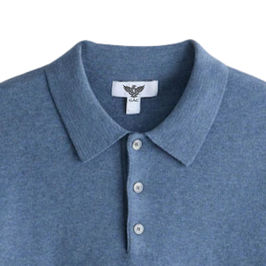 Light <b>Blue</b> Premium Ultrasoft Smart Knitted <b>Polo</b> <b>Shirt</b> with Wool for Men Long Sleeve Casual Knitwear Pullover Winter Fashion Tops - Product Image 3
