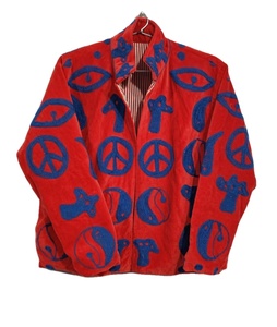 Suzani Embroidered Velvet Bomber Jacket 100% Cotton Reversible - Product Image 1