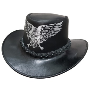 หมวกคาวบอยหนังสีดำลายกราฟิก Silver Eagle พร้อมสายถักแบบตะวันตก ปีกกว้าง เหมาะสำหรับขี่ม้าในฟาร์ม สำหรับผู้ชาย - Product Image 1