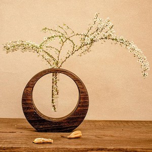 Florero Circular de Madera Minimalista Moderno, Exportador de Marcos de Madera Hechos a Mano con Tubo de Vidrio para Plantas Hidropónicas - Product Image 5