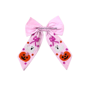 Lazo de Halloween hecho a mano con cuentas de semillas y diseño de Reina de Dulces, accesorio de pelo moderno con cuentas, lazo de pelo artesanal para fiestas - Product Image 5