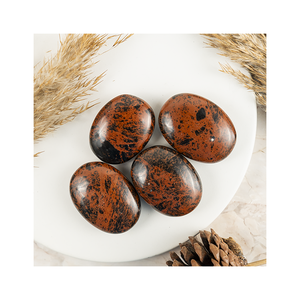 Piedra de Obsidiana de Caoba Natural Ovalada de 2.5 Pulgadas, Cristales Curativos Pulidos y Lisos de 1 kg para Fuerza y Equilibrio Emocional - Product Image 1