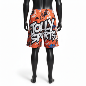 Shorts de Mujer de Alta Calidad, 200 GSM, Mezcla de Nailon, Color Naranja Multicolor, Panel de Malla Gráfica, Logotipo Personalizado con Transferencia Térmica - Product Image 2