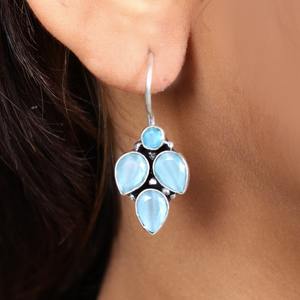 Boucles d'oreilles bohèmes tribales en pierres précieuses en gros |   Boucles d'oreilles pendantes tendance en laiton, vert, bleu, pêche, argent oxydé, faites à la main, bijoux en gros - Product Image 5