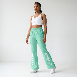 OEM Custom Printed Women Nylon Pants Elastic Waist Flare Leg <b>Windbreaker</b> Pants Hiking <b>Camping</b> Rainproof Trouser Ladies - Product Image 1
