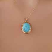 Collar con Colgante Ovalado de Howlite Turquesa, Plata de Ley 925, Chapado en Oro de 14K, Joyería de Piedras Preciosas Naturales, Regalo para Mujer, Fiesta - Product Image 2