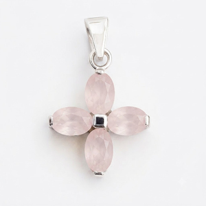 Pendentif Fleur Tendance en Quartz 100% Naturel avec 4 Pierres, Plaqué Rhodium, Argent Sterling, Bijoux Minimalistes pour Enfants - Product Image 2