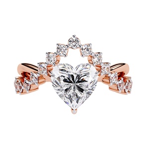 Excelente Anillo de Diamante Cultivado en Laboratorio de 2 Quilates con Corte Corazón, Piedras Laterales Redondas, Oro Sólido de 14K, Joyería Fina Romántica, Diseño Personalizado, Regalo - Product Image 3
