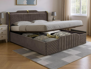 Modern Upholstered Velvet <b>Bed</b> Frame <b>Queen</b> Size Soft <b>Bed</b> <b>with</b> Quilted Headboard and Footboard - Product Image 2