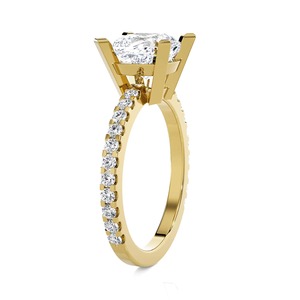 4CT <b>Cushion</b> Cut Lab Grown Diamond Ring Yellow Gold Hidden Halo Engagement Ring - Product Image 4