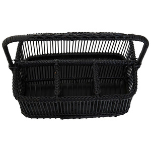 Panier de rangement rectangulaire noir en rotin, style audacieux, avec poignée, fait main, pour la maison et la salle de bain - Product Image 5