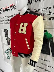 Custom Red Solid Woolen Stand Collar Varsity Jacket for Men Winter Single <b>Button</b> - Product Image 4