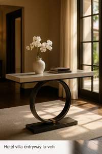 <b>Marble</b> Solid Surface Water Resistant Modern <b>Console</b> <b>Table</b> with Polished Finish and Square Edge for Interior Use - Product Image 2