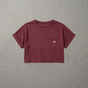 T-shirt court décontracté pour femme, coupe ample, inspiré du style vintage, avec poches, en jersey de coton, finition lisse - Product Image 3