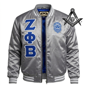 Chaqueta Bomber Universitaria Azul Marino de Satén con Letras Griegas Bordadas Personalizadas de la Hermandad Zeta Phi Beta, Ecológica y Transpirable - Product Image 3