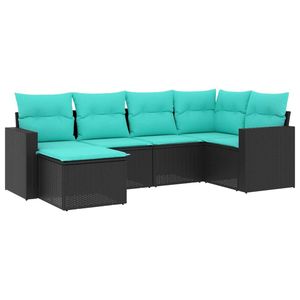 6 Piece <b>Black</b> Poly Rattan Patio <b>Sofa</b> Set with <b>Cushions</b> Outdoor Furniture - Product Image 2