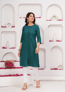 <b>Women</b> Green Solid Kurti Ethnic Casual Wear Kurti, Straight Kurti , Trendy Kurti , New <b>Kurta</b> - Product Image 3