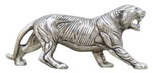 Silver Handmade Tiger Figurine Animal Sculpture Tabletop Decor Traditional Design Living Room Ornament 1PC Metal Craft - Product Image 4