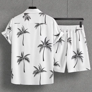 Men's Casual Summer Shirt 320Grams Breathable Anti-Pilling Satin Fabric Short Sleeve Floral Printed Design satin 100% polyester - Product Image 4