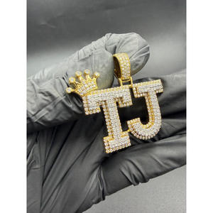 Custom <b>Initial</b> Crown <b>Pendant</b> Iced Out Moissanite Diamond Hip Hop Necklace Gold Bling Chain Gift - Product Image 1