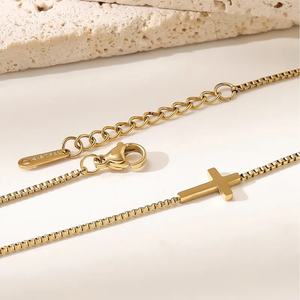 สร้อยคอรูปกากบาททรงเรขาคณิตสไตล์ใหม่สำหรับผู้หญิง พร้อมสายสร้อยสแตนเลส 304 ชุบทอง 14K จี้ห้อยสวยหรู - Product Image 4