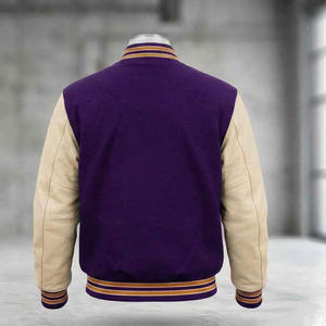 Veste de baseball Varsity personnalisée avec logo violet pour hommes, manches en cuir de mouton, broderie de haute qualité, vestes bomber - Product Image 2