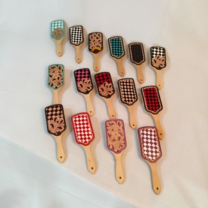 Wooden Hair Brush With <b>Leather</b> Inlay Geometric Pattern <b>Rivet</b> Detail Handle <b>leather</b> inlay handle Handmade - Product Image 5