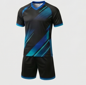 Maillot de football col en V manches courtes noir bleu dégradé en polyester anti-humidité coupe athlétique toutes saisons - Product Image 3