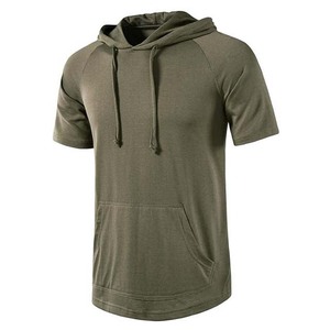 <b>Men's</b> Summer Custom Printed Digital Embroidered <b>Short</b> <b>Sleeve</b> Pullover <b>Hoodie</b> Regular Fit Workout Gym Wear 100% Cotton Customized - Product Image 4