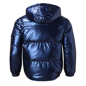 Men’s Shiny Navy Blue Puffer Jacket Glossy Bubble Winter <b>Coat</b> Hooded Lightweight Warm Streetwear Outerwear - Product Image 2