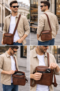 Bolso cruzado de cuero PU vintage para hombre, bandolera ajustable, bolso de hombro informal, para viajes, negocios, oficina, unisex - Product Image 2