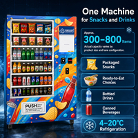 Distributeur automatique de boissons froides et de collations avec présentoir pour boissons en bouteille et en canette, paiements flexibles et télécommande